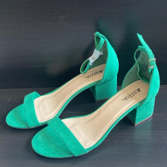 Green ankle strap block heel sandals - Picture 2 of 7